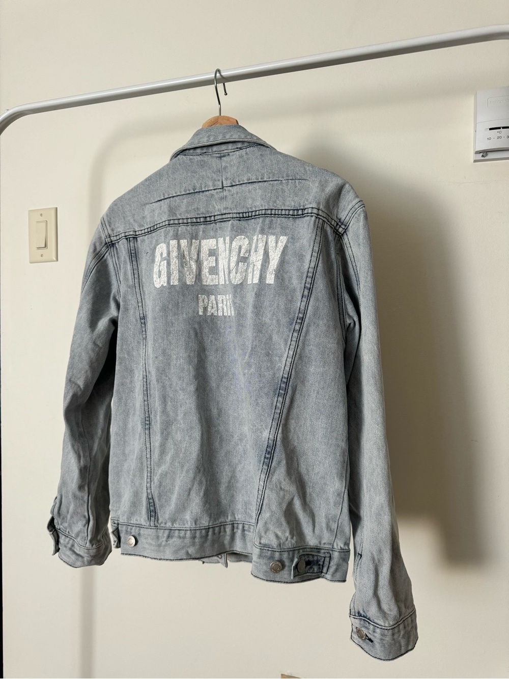 Givenchy Designer Light Blue Denim Jacket 100% Cotton Portugal Graphic Back